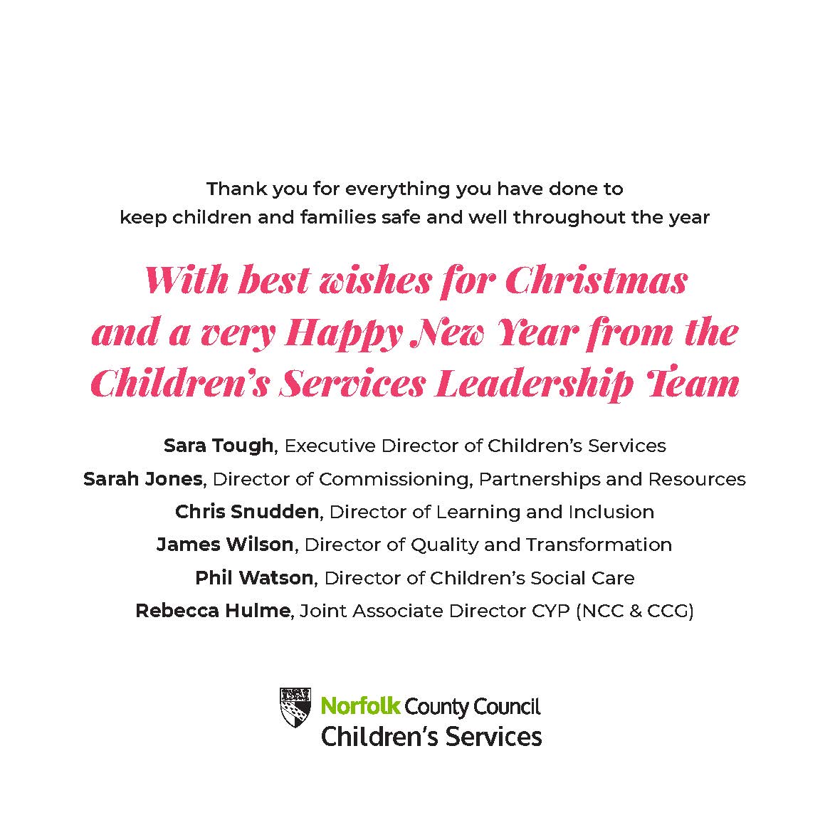 With best wishes for Christmas and a very Happy New Year from the Children's Services Leadership Team